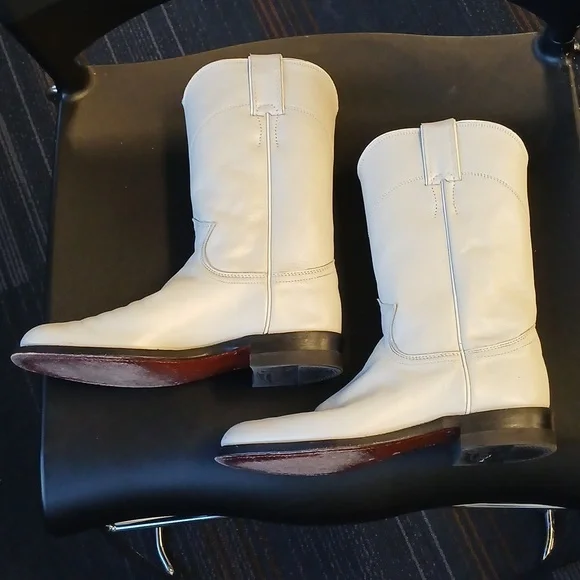 Justin Boots White Heeled Women's Boots - Picture 3 of 14